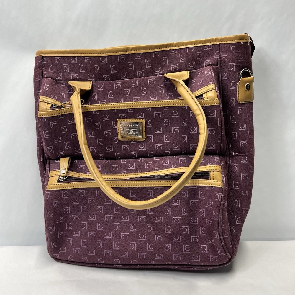 EUC Liz Claiborne Randa Luggage Carry On Bag Tote Purple Tan‎ Shoulder Strap